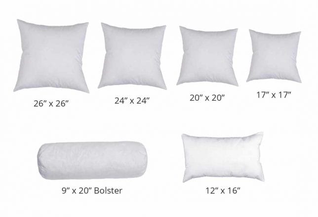 couch pillow sizes chart